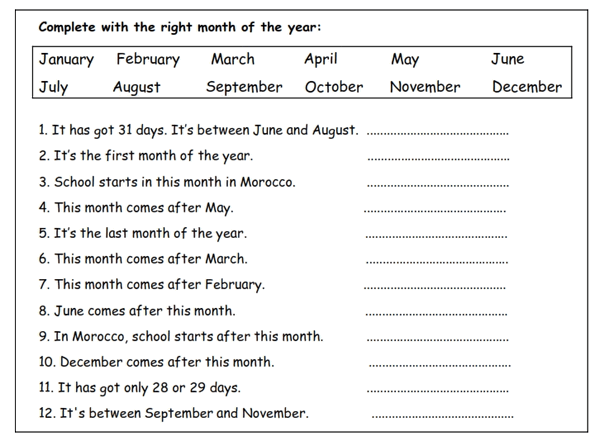 Months Of The Year