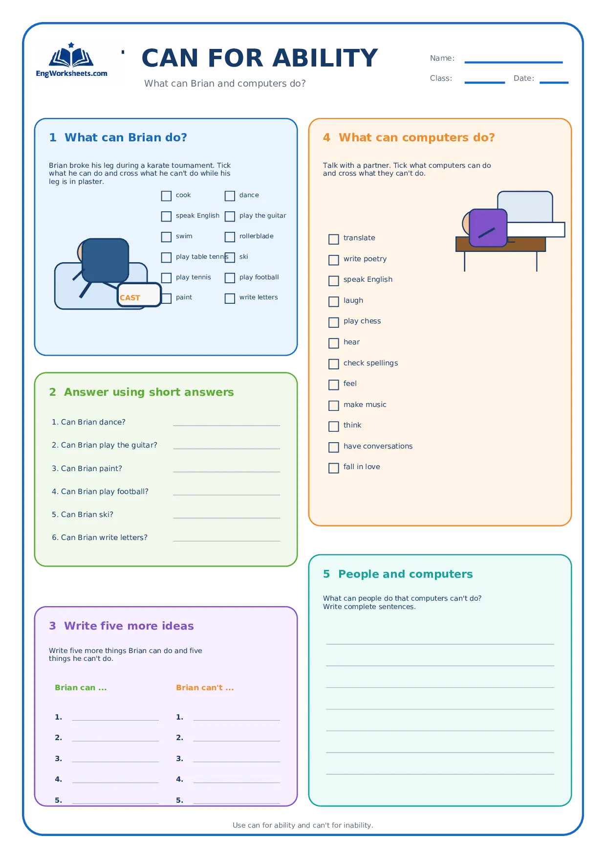 Can for Ability Worksheet: Brian and Computers Worksheet Preview