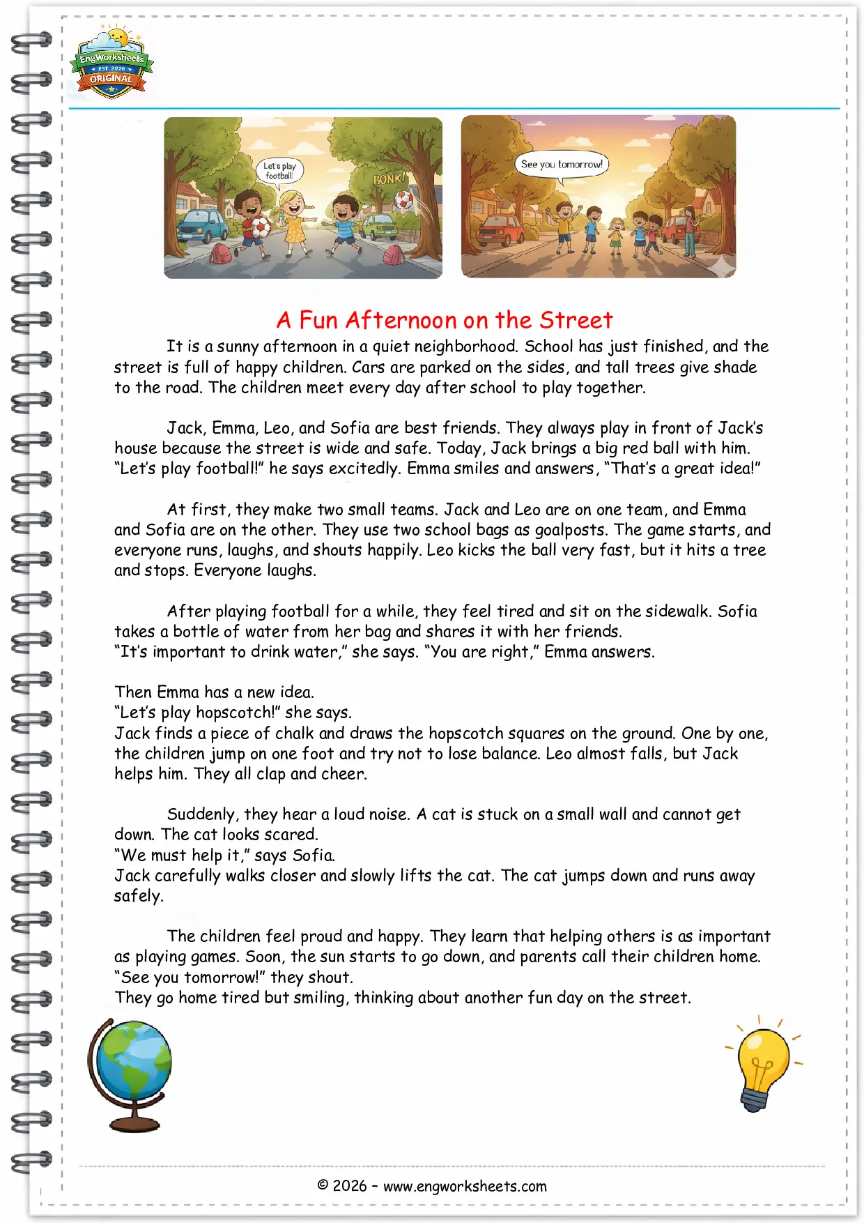 Street Games Story Worksheet for Grade 5 Students Worksheet Preview