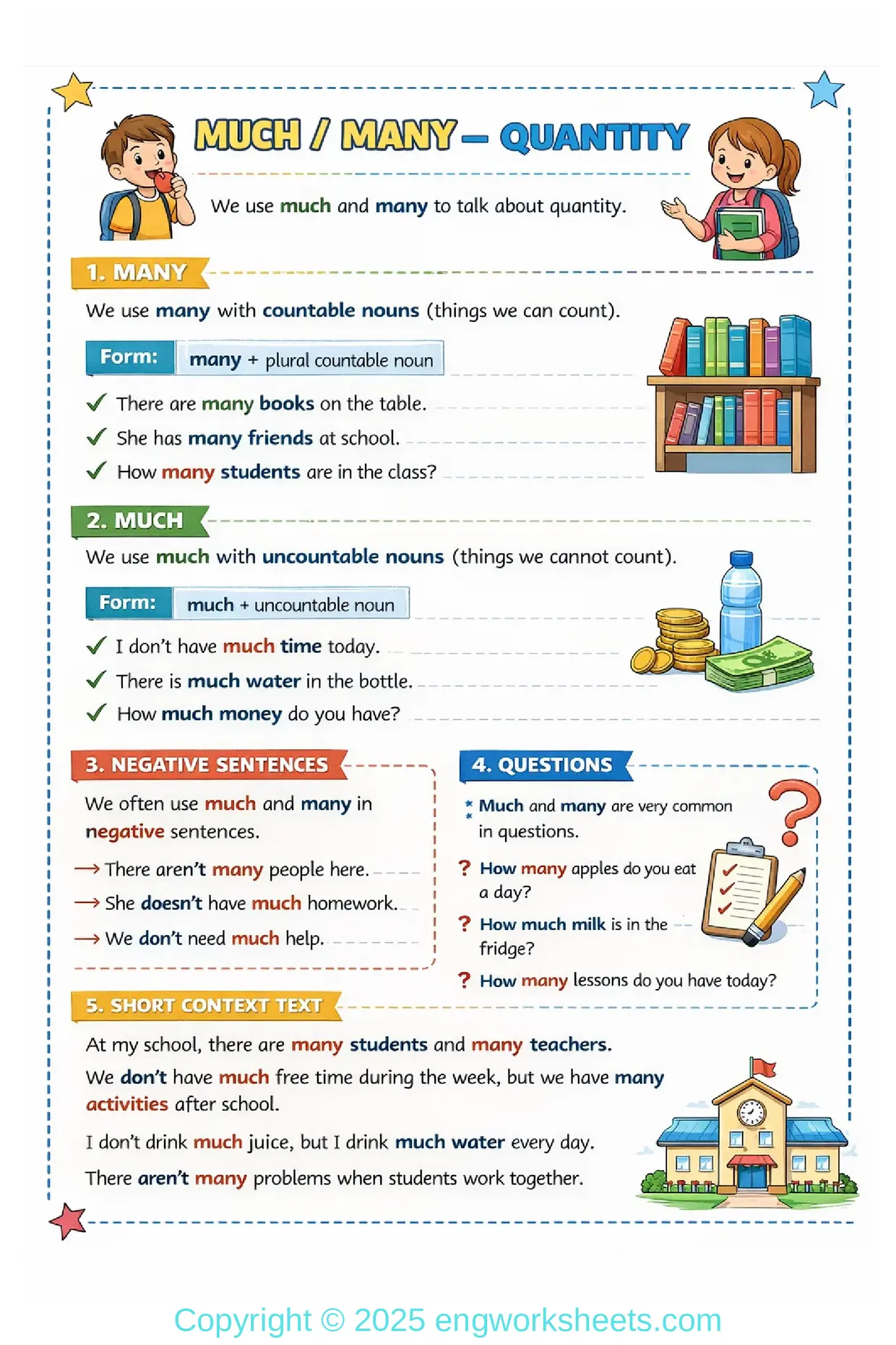 Much and Many Worksheet for Countable and Uncountable Nouns Worksheet Preview