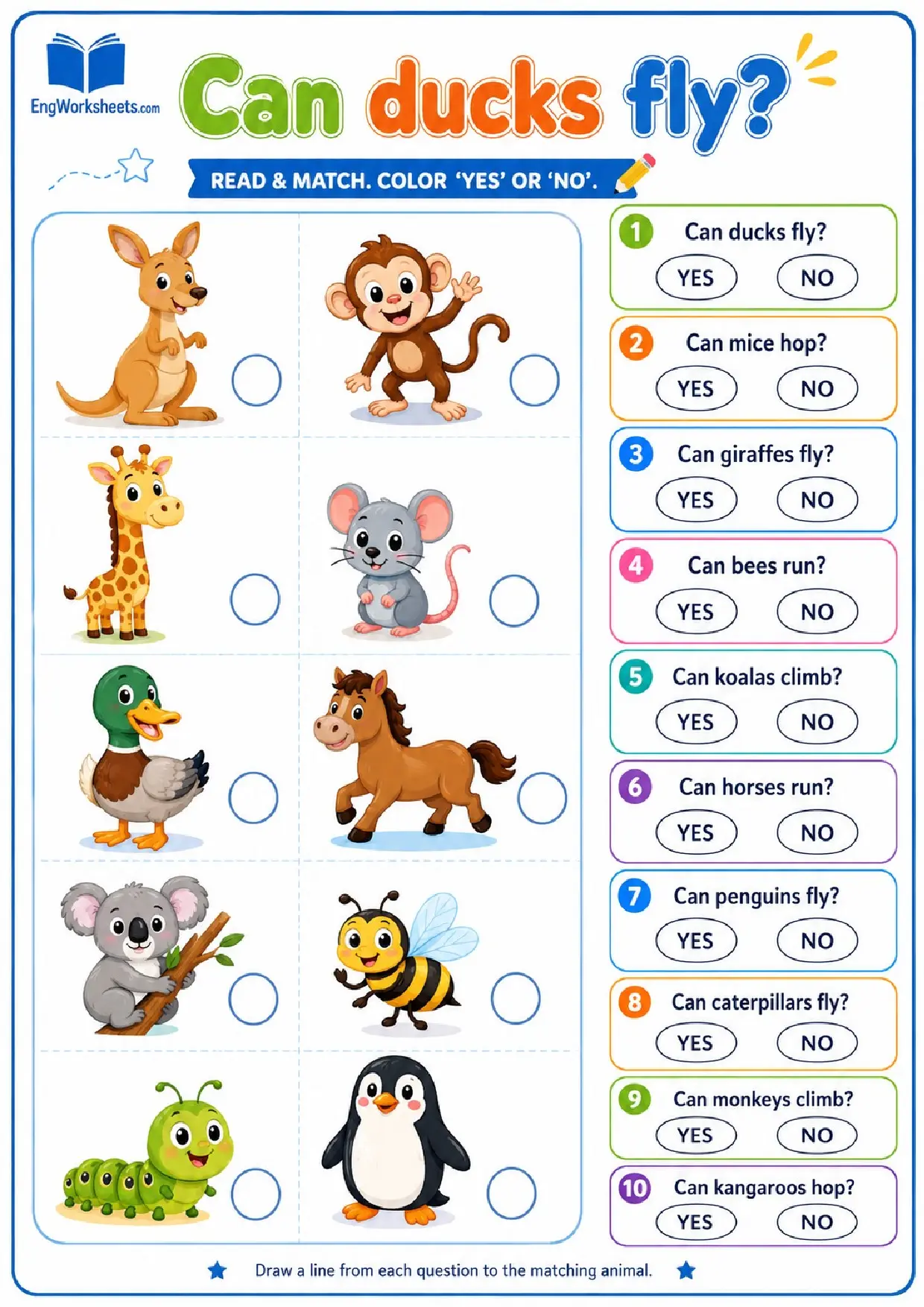 Can Ducks Fly? Can/Can’t Animal Worksheet Worksheet Preview