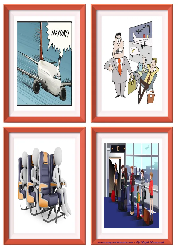 Quarter page ESL Flashcard without words containing Airport picture for kids and teachers. Worksheet Preview