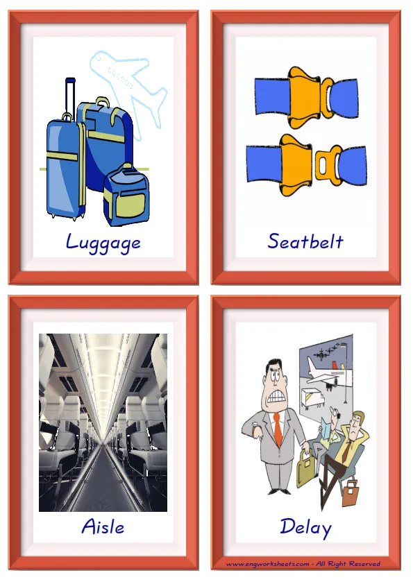 Quarter page ESL Flashcard together with words containing Airport picture for kids and teachers. Worksheet Preview