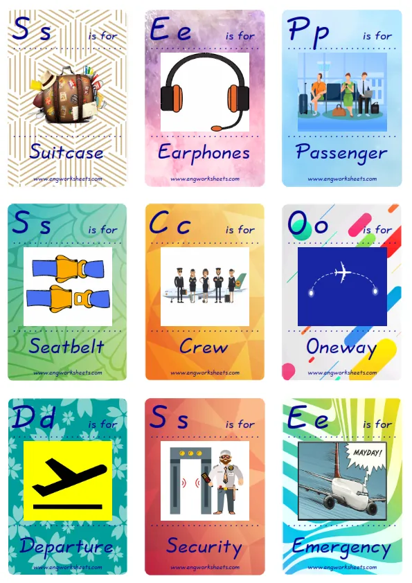 Mini size ESL Flashcard Airport for kids and teachers. Worksheet Preview