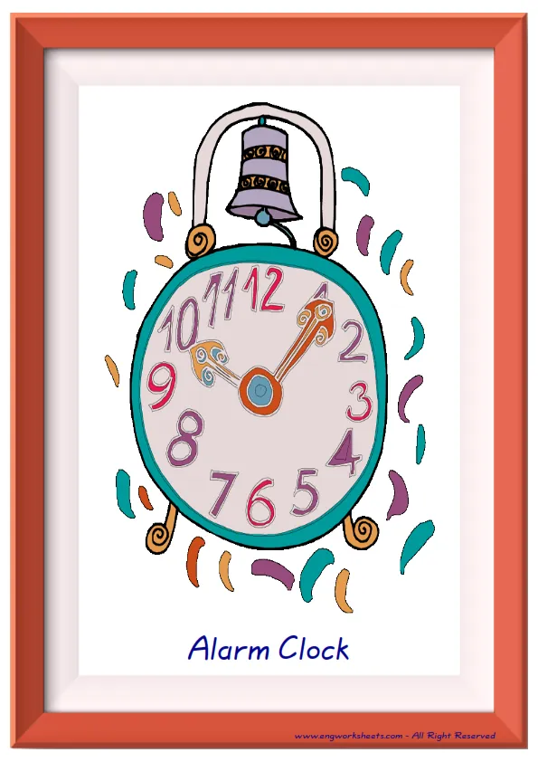 Full page ESL Flashcard together with words containing Bedroom picture for kids and teachers. Worksheet Preview