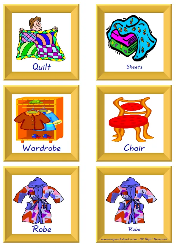 ESL Flashcard together with words containing Bedroom picture for kids and teachers. Worksheet Preview