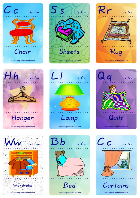 Mini size ESL Flashcard Bedroom for kids and teachers. Worksheet Preview