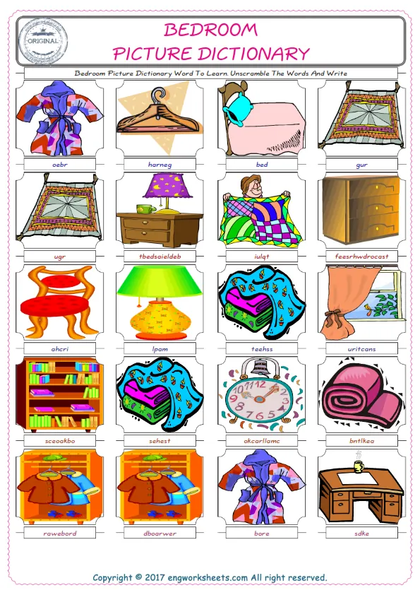 Bedroom ESL Worksheets For kids, the exercise worksheet of finding the words given complexly and supplying the correct one. Worksheet Preview