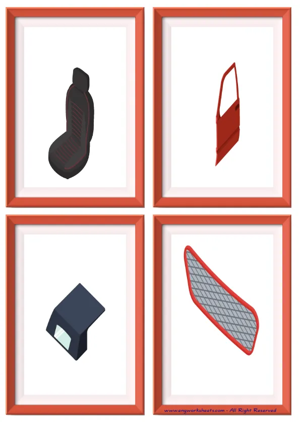 Quarter page ESL Flashcard without words containing Cars picture for kids and teachers. Worksheet Preview