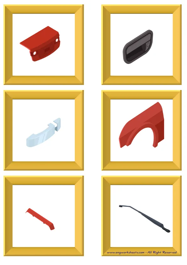 Quarter page ESL Flashcard together with words containing Cars picture for kids and teachers. Worksheet Preview