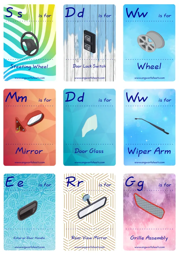 Mini size ESL Flashcard Cars for kids and teachers. Worksheet Preview