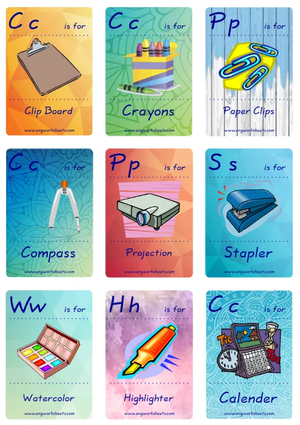ESL Flashcard together with words containing Classroom Object picture ...