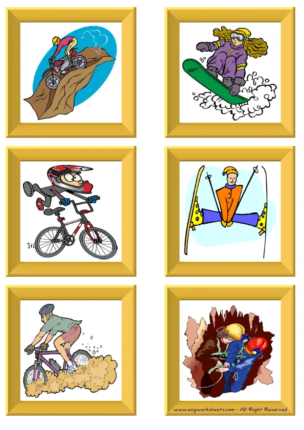 ESL Flashcard without words containing Extreme Sports Land picture for kids and teachers. Worksheet Preview