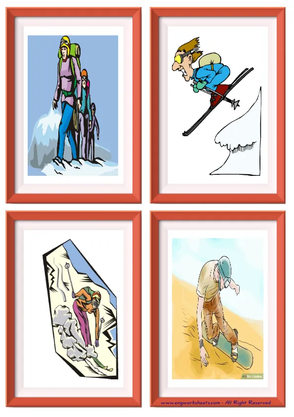 Quarter page ESL Flashcard without words containing Extreme Sports Land picture for kids and teachers. Worksheet Preview