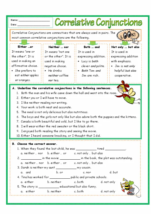 Correlative Conjunctions Worksheet Preview