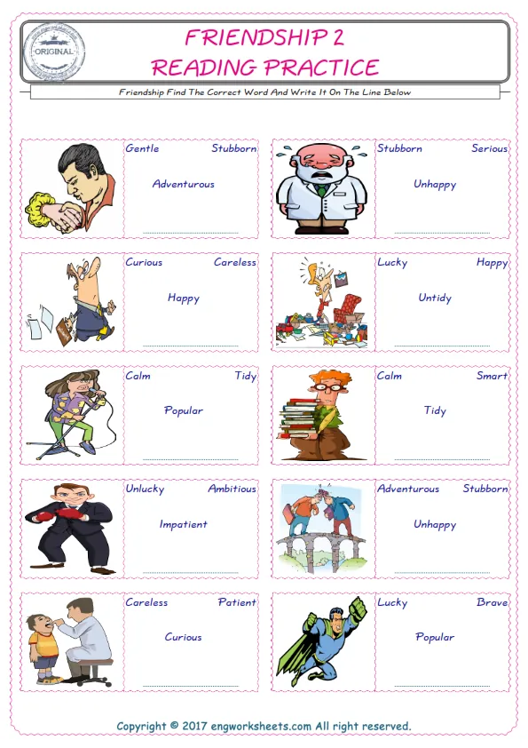 Check the picture of the Friendship for kids ESL worksheet for supplying the correct one among four words into the blank place. Worksheet Preview