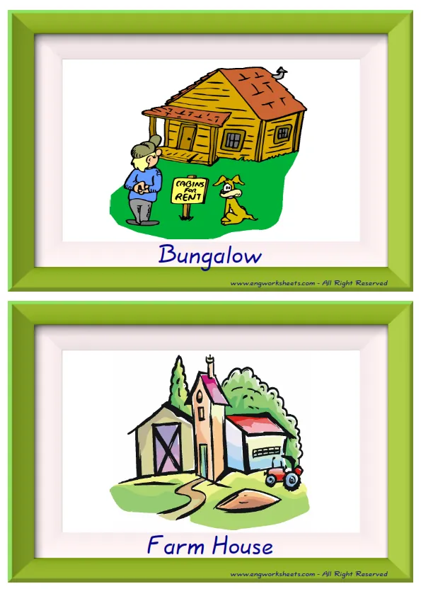 Half page ESL Flashcard together with words containing Houses Homes picture for kids and teachers. Worksheet Preview