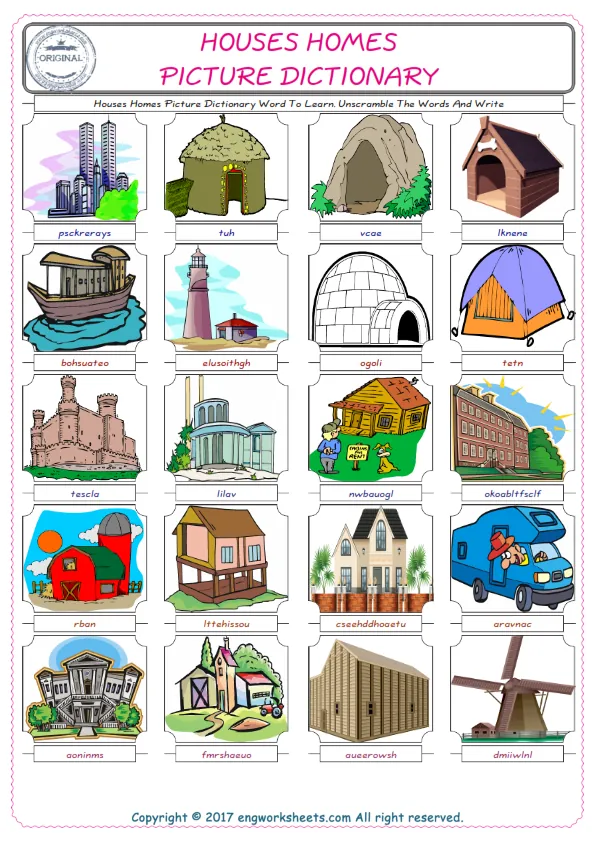 Houses Homes ESL Worksheets For kids, the exercise worksheet of finding the words given complexly and supplying the correct one. Worksheet Preview