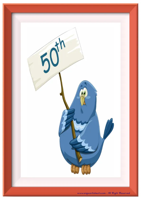 Full page ESL Flashcard without words containing Ordinal Numbers picture for kids and teachers. Worksheet Preview