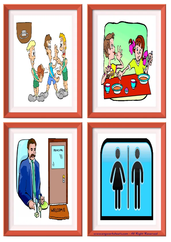 Quarter page ESL Flashcard without words containing School Parts picture for kids and teachers. Worksheet Preview