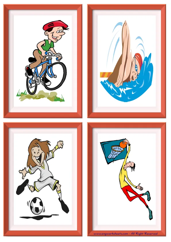 Quarter page ESL Flashcard without words containing Sports picture for kids and teachers. Worksheet Preview