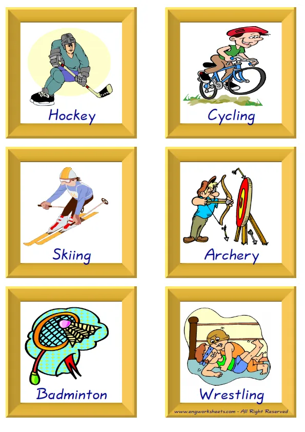 ESL Flashcard together with words containing Sports picture for kids and teachers. Worksheet Preview