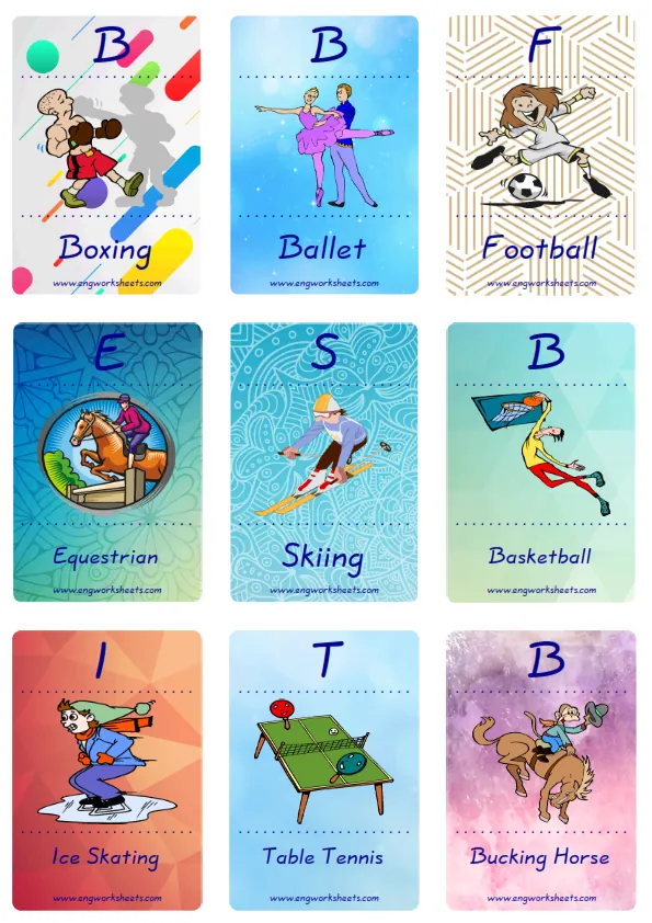 Mini size enjoyable ESL Flashcard Sports for kids and teachers. Worksheet Preview