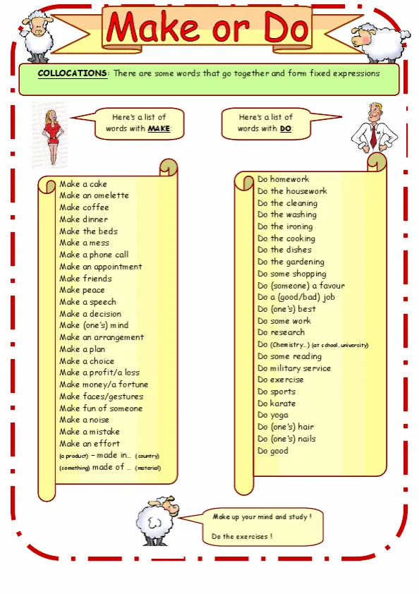 Collocations Make Or Do Worksheet Preview