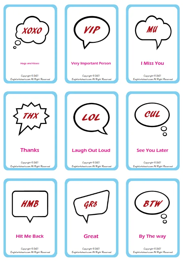 Abbreviation vocabulary worksheet with words, nine images per page Worksheet Preview