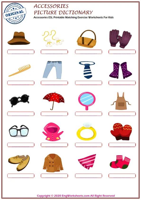 Accessories ESL Printable Matching Exercise Worksheets For Kids Worksheet Preview