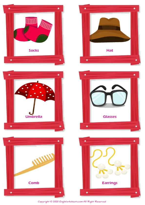 Accessories vocabulary worksheet with words, six images per page Worksheet Preview