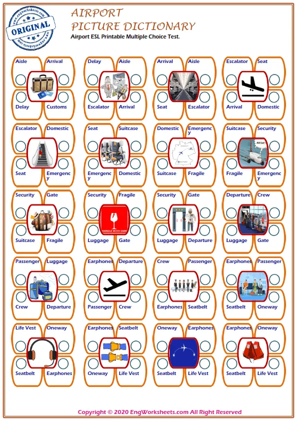 Airport ESL Printable Multiple Choice Test. Worksheet Preview