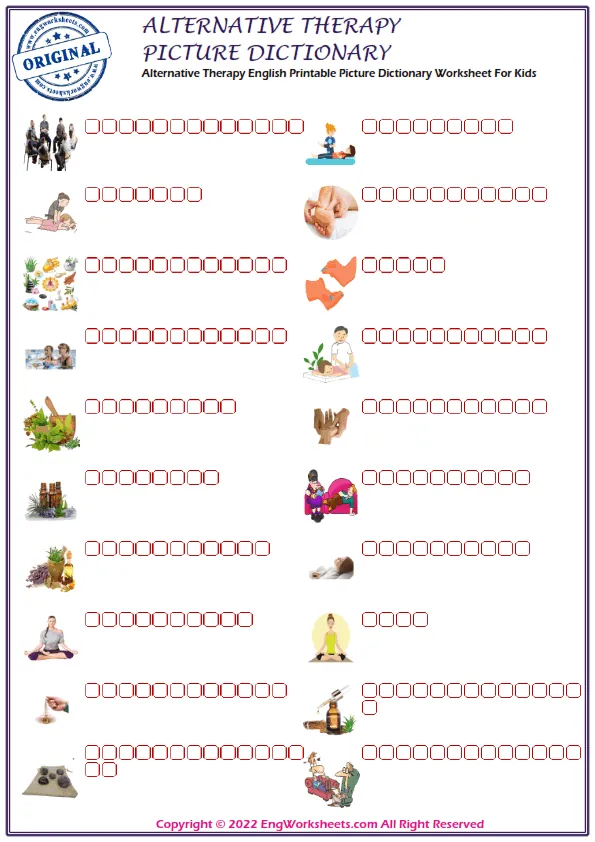Alternative Therapy English Printable Picture Dictionary Worksheet For Kids Worksheet Preview