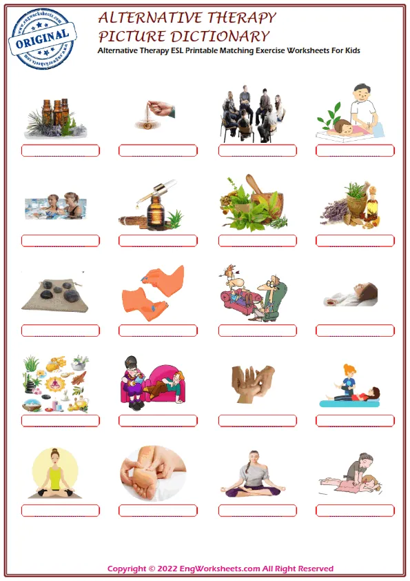 Alternative Therapy ESL Printable Matching Exercise Worksheets For Kids Worksheet Preview