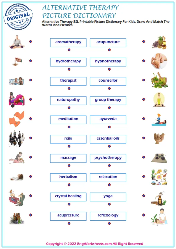 Alternative Therapy ESL Printable Picture Dictionary For Kids. Draw And Match The Words And Pictures. Worksheet Preview