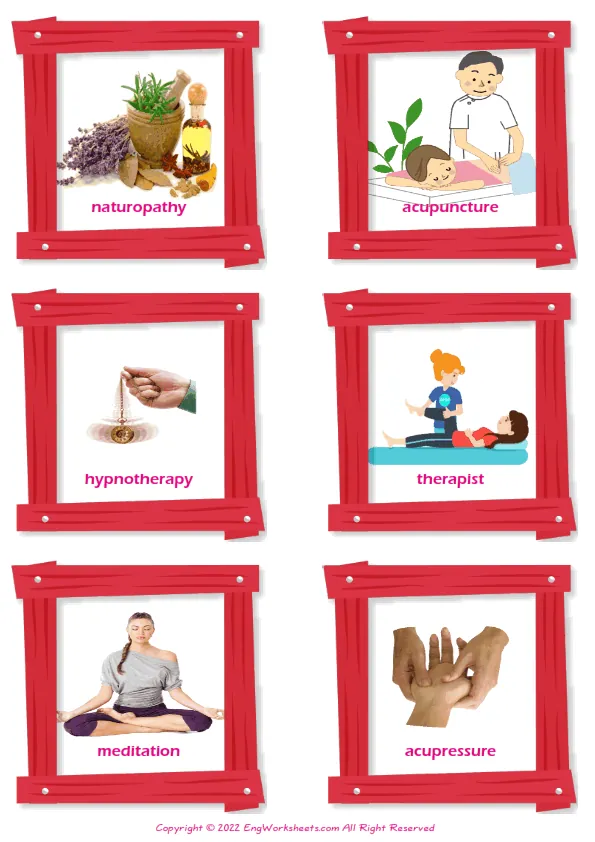 Alternative Therapy vocabulary worksheet with words, six images per page Worksheet Preview