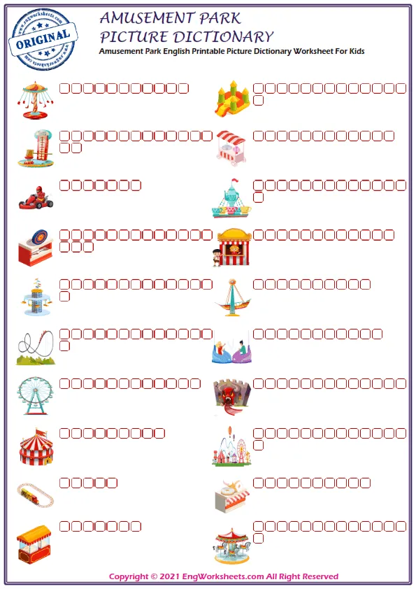 Amusement Park English Printable Picture Dictionary Worksheet For Kids Worksheet Preview
