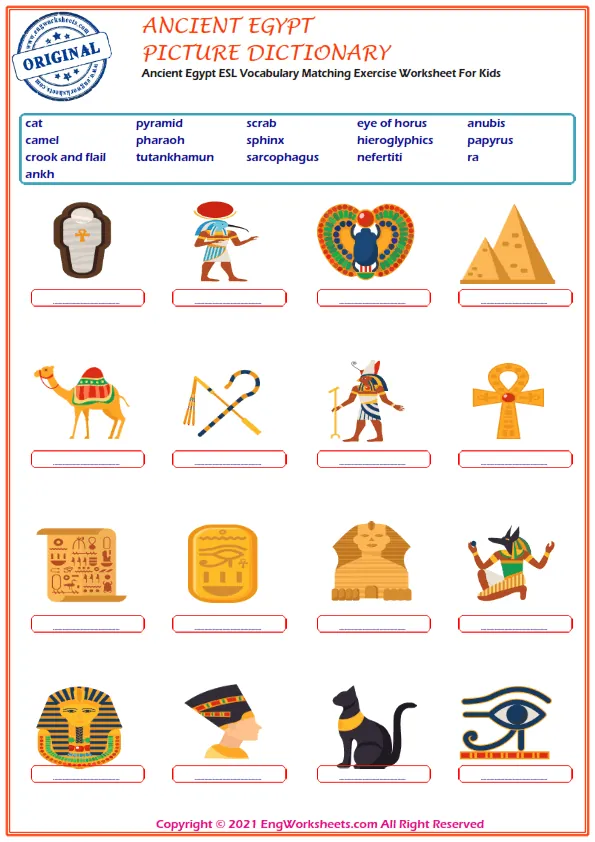 Ancient Egypt ESL Vocabulary Matching Exercise Worksheet For Kids Worksheet Preview