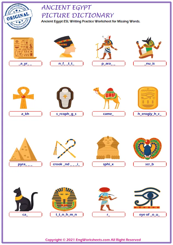 Ancient Egypt ESL Writing Practice Worksheet for Missing Words. Worksheet Preview