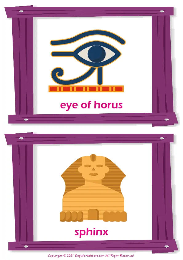 Ancient Egypt vocabulary worksheet with words, two images per page Worksheet Preview