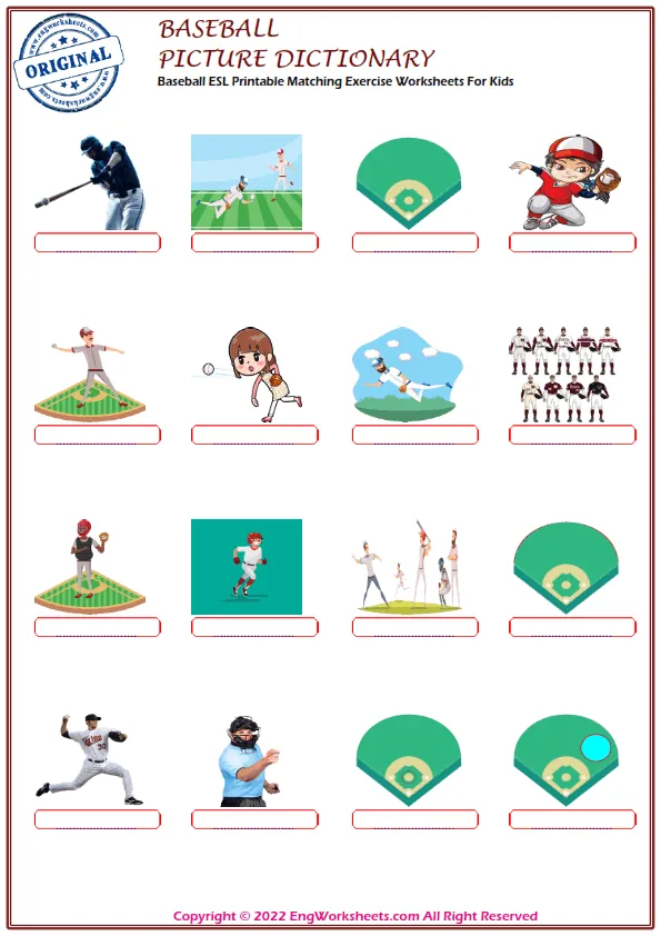 Baseball ESL Printable Matching Exercise Worksheets For Kids Worksheet Preview