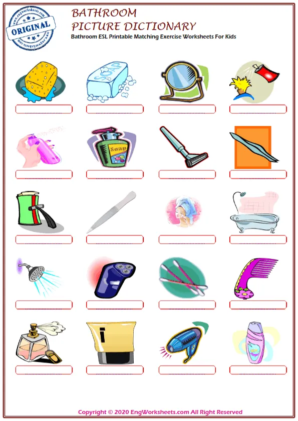 Bathroom ESL Printable Matching Exercise Worksheets For Kids