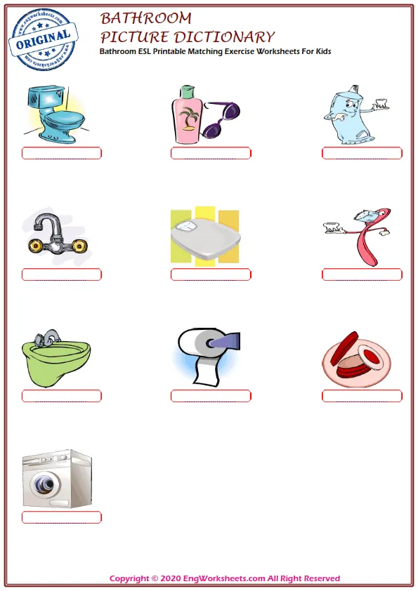 Bathroom ESL Printable Matching Exercise Worksheets For Kids Worksheet Preview