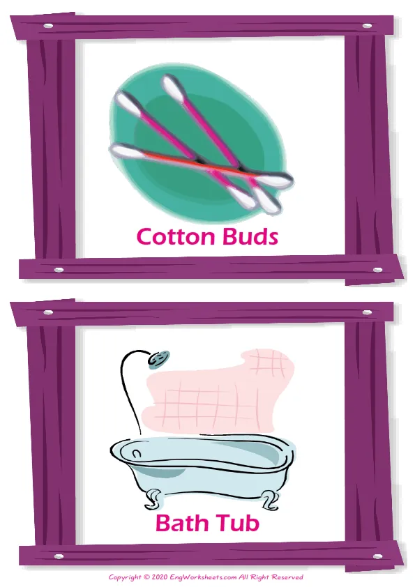 Bathroom vocabulary worksheet with words, two images per page Worksheet Preview