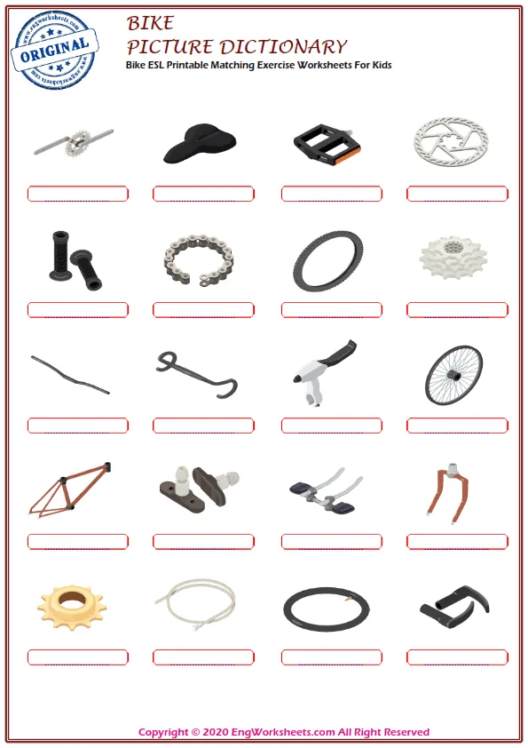 Bike ESL Printable Matching Exercise Worksheets For Kids Worksheet Preview