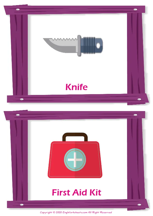 Camping vocabulary worksheet with words, two images per page Worksheet Preview