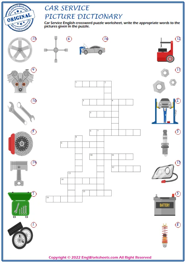 Fill The Middle Vowel Sounds Free Car Service Word Worksheet Worksheet Preview