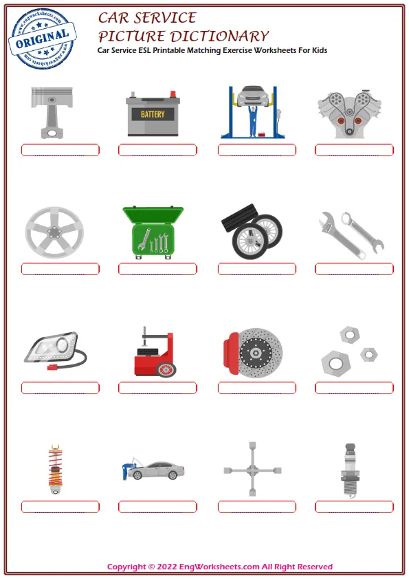 Car Service ESL Printable Matching Exercise Worksheets For Kids Worksheet Preview