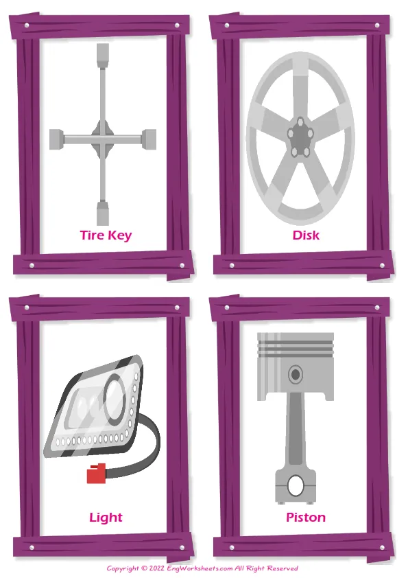 Wordless Car Service vocabulary worksheet with two images per page Worksheet Preview