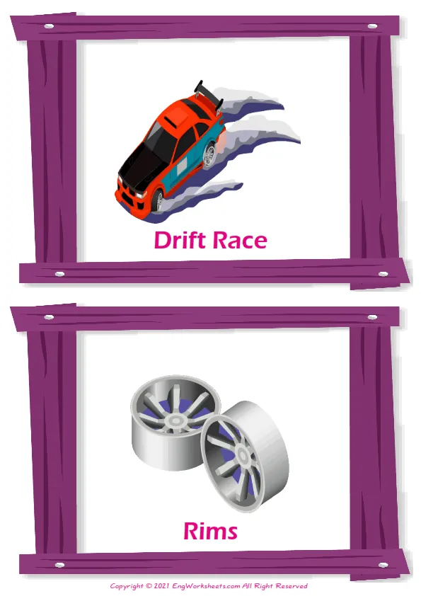 Car Tuning vocabulary worksheet with words, two images per page Worksheet Preview